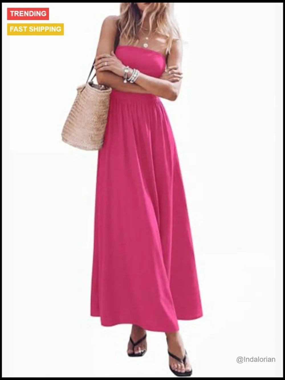 Strapless Maxi Dress with Pockets Flowy A-Line Summer Dress - Picture 6 of 7